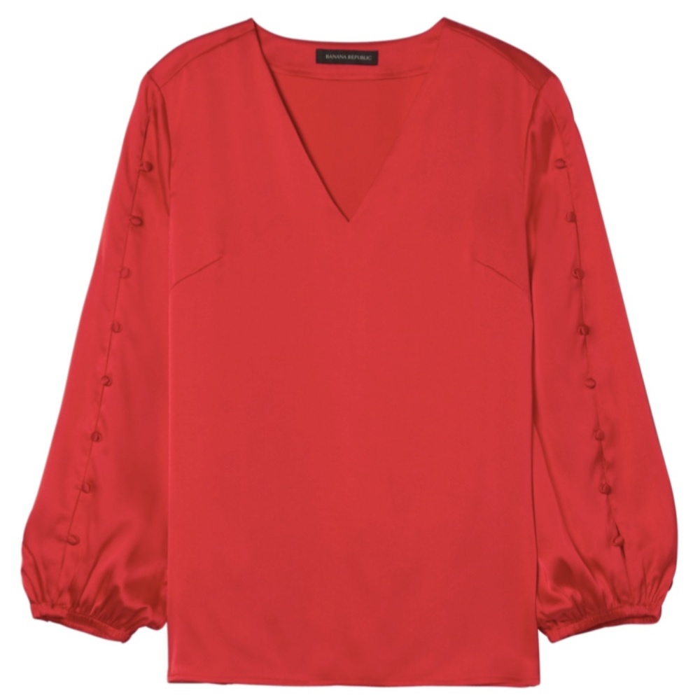 Banana Republic V Neck Button Sleeve Top Red Size Medium